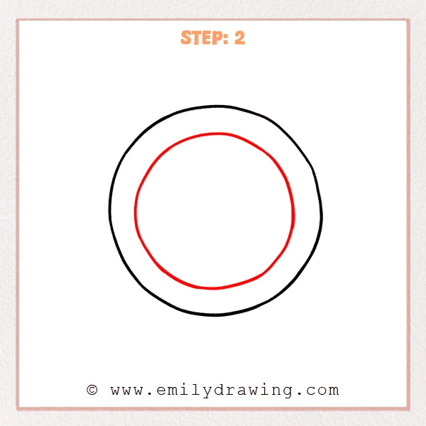how to draw a captain americas shield - A large outer circle with a newly added smaller inner circle creating the first ring of Captain America’s shield.